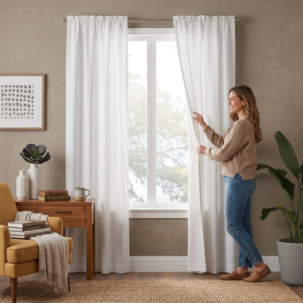 Eclipse White Woven Blackout Thermaliner Panel 54x92